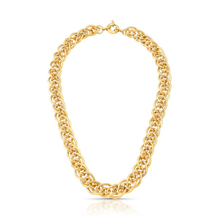 Corrente Elos Três Elos Lisos Fecho Mola Folheada a Ouro 18k