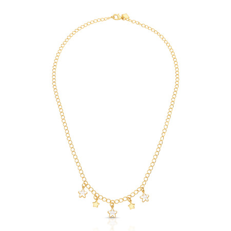 Gargantilha Elos Ovais c/ Estrelas Lisas e Pontos Luz Folheada a Ouro 18k