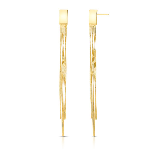 Brinco Base Retangular Lisa c/ Franjas Folheado a Ouro 18k