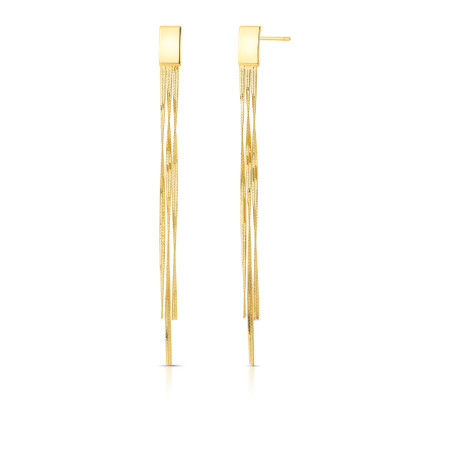 Brinco Base Retangular Lisa c/ Franjas Folheado a Ouro 18k