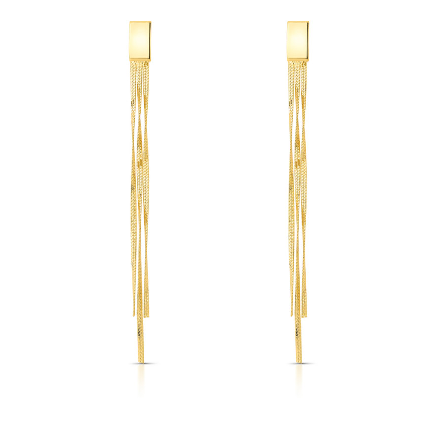 Brinco Base Retangular Lisa c/ Franjas Folheado a Ouro 18k