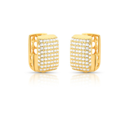 Argola Click Retangular 8 Fileiras Cravejadas (8x9) 18mm Folheada a Ouro 18k