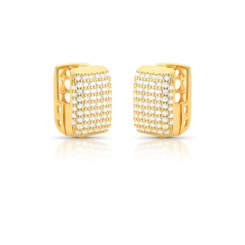 Argola Click Retangular 8 Fileiras Cravejadas (8x9) 18mm Folheada a Ouro 18k