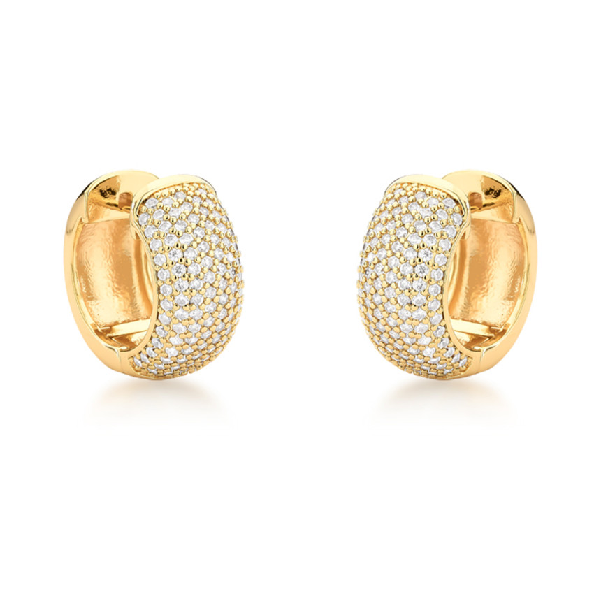 Argola Click 8 Fileiras Cravejadas (8x15) 21mm Folheada a Ouro 18k