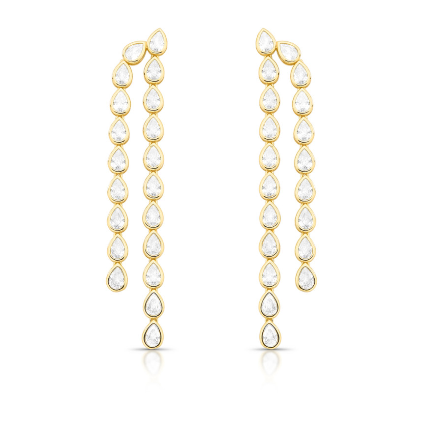 Brinco Fio Gotas de Zircônias Embutidas Folheada a Ouro 18k