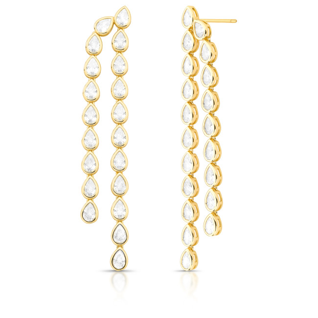 Brinco Fio Gotas de Zircônias Embutidas Folheada a Ouro 18k