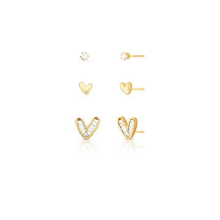 Kit Brincos Fixos Corações Folheado a Ouro 18k