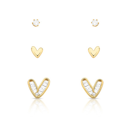 Kit Brincos Fixos Corações Folheado a Ouro 18k