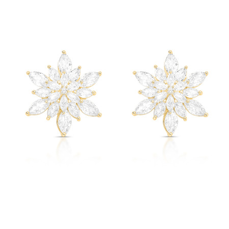 Brinco Flores Sobrepostas Folheado a Ouro 18k