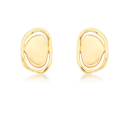 Brinco Fixo Melt Vazado Oval Efeito "Amassado" Liso Folheado a Ouro 18k