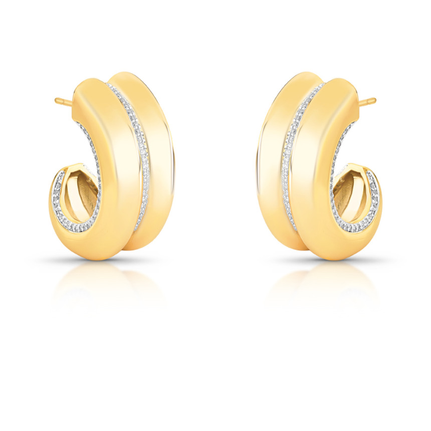 Argola Bojuda Fios Cravejados c/ Tarraxa Folheada a Ouro 18k