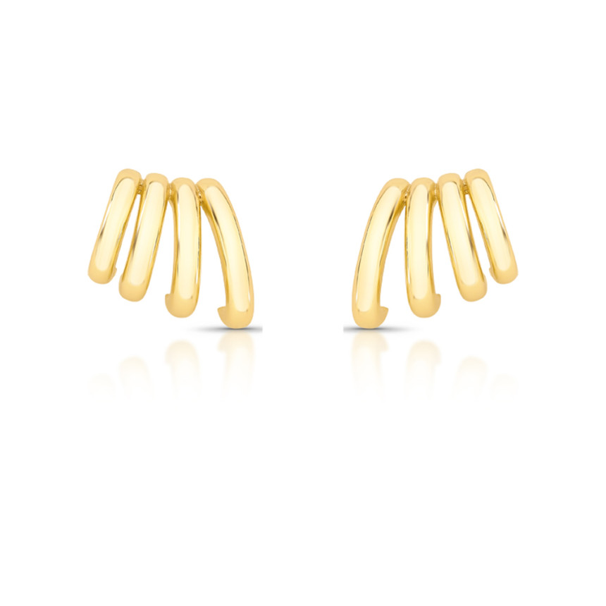 Brinco Ganchos Quatro Fios Assimétricos Folheado a Ouro 18K