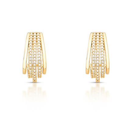 Brinco Gancho 5 Fios Lisos e Cravejados Folheado a Ouro 18k