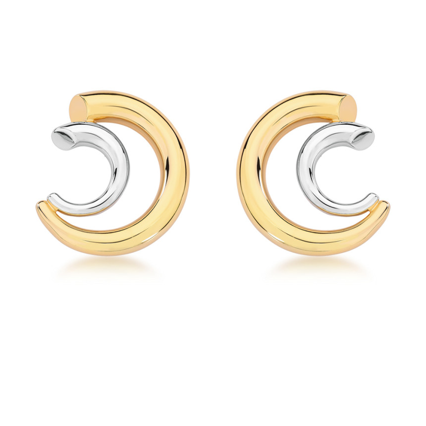 Brinco Tubos Dois Tons Folheado a Ouro 18K