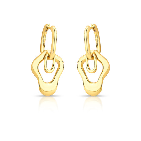 Brinco Argola Retangular Click c/ Pingente Melt Efeito "Amassado" Folheado a Ouro 18K