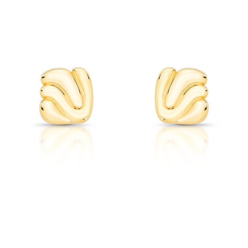 Brinco Fixo Quadrado Efeito Ondulado 14mm Folheado a Ouro 18k