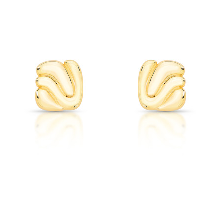 Brinco Fixo Quadrado Efeito Ondulado 14mm Folheado a Ouro 18k