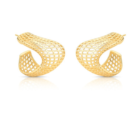 Argola Gancho Torcido Tela Vazada c/ Tarraxa Folheada a Ouro 18k