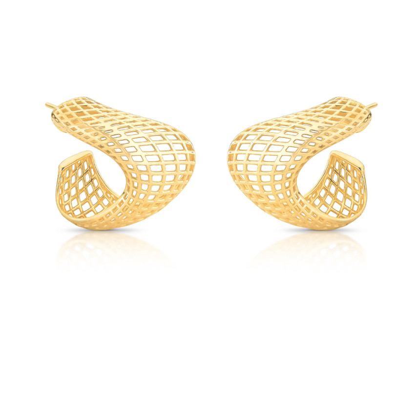 Argola Gancho Torcido Tela Vazada c/ Tarraxa Folheada a Ouro 18k