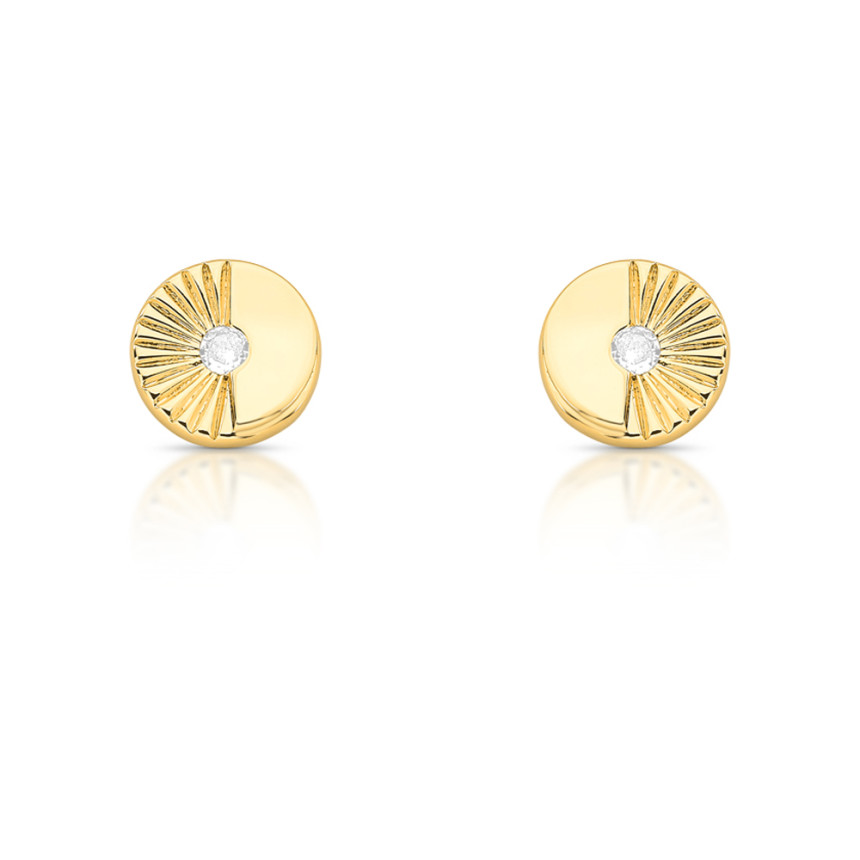 Brinco Fixo Medalha Lisa / Trabalhada e Ponto Luz 13mm Folheado a Ouro 18k