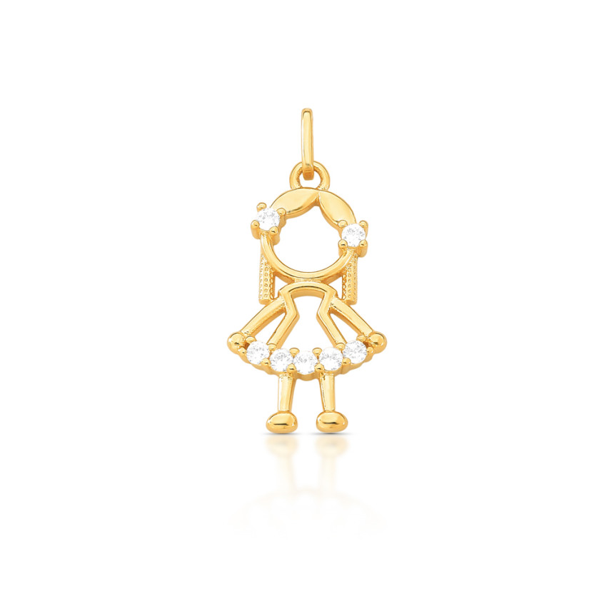 Pingente Menina Vazada Cravejada Folheado a Ouro 18k