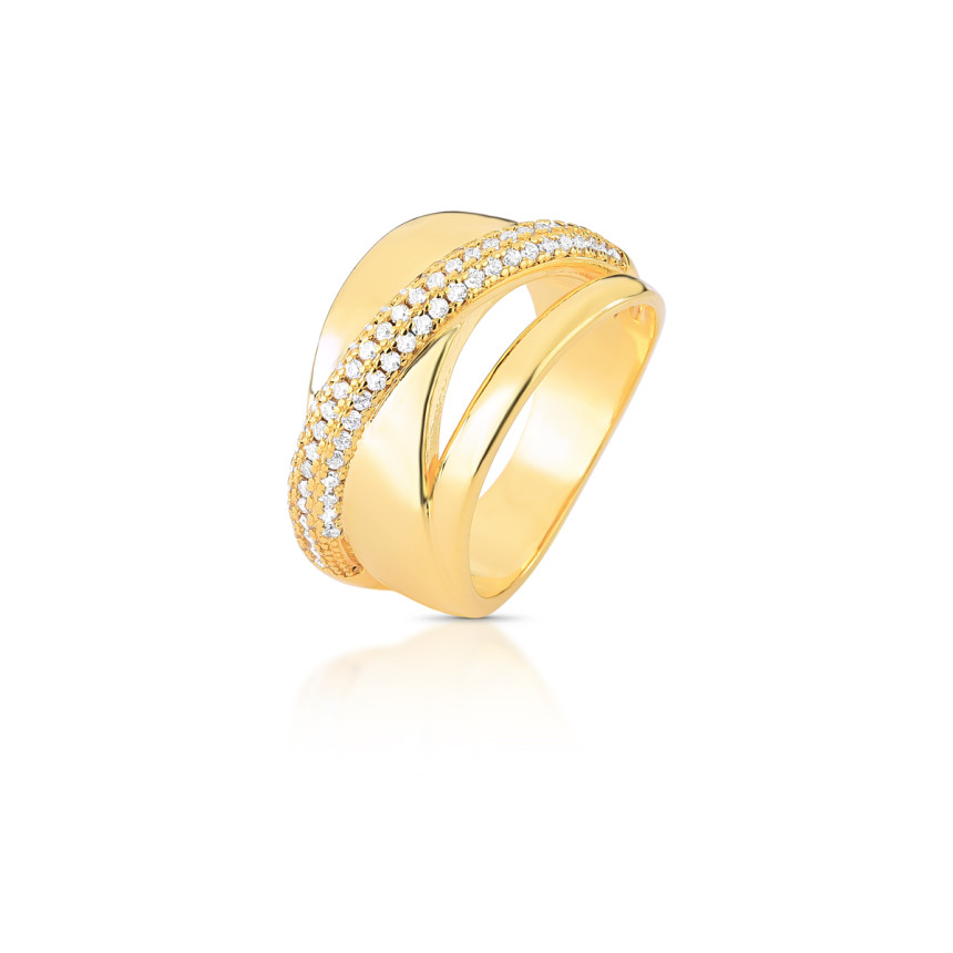 Anel Largo c/ Fileira Cravejada Folheado a Ouro 18k