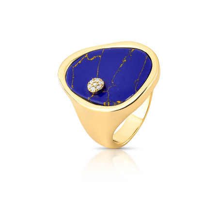 Anel Melt Lápis Lazúlli c/ Detalhe Cravejado Folheado a Ouro 18k