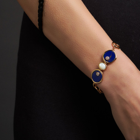 Pulseira Melt c/ Pedras Lápis Lazúlli e Madrepérola Folheado a Ouro 18k