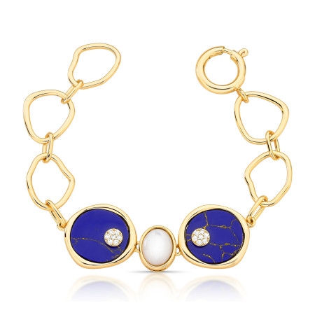 Pulseira Melt c/ Pedras Lápis Lazúlli e Madrepérola Folheado a Ouro 18k