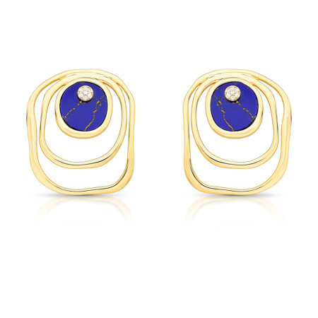 Brinco Melt Vazado Lápis Lazúlli c/ Detalhe Cravejado Folheado a Ouro 18k