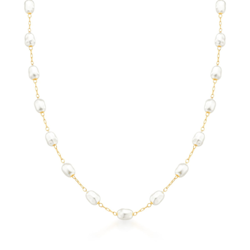 Gargantilha Pérola Arroz Folheada a Ouro 18K