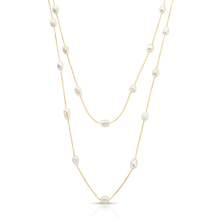 Colar Pérola Barroca 120cm Folheado a Ouro 18K