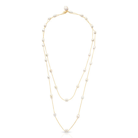 Colar Pérola Barroca 120cm Folheado a Ouro 18K