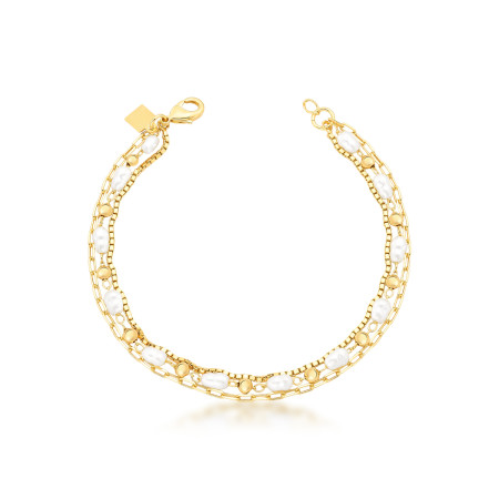 Pulseira 3 Fios Pérola Arroz Folheada a Ouro 18K