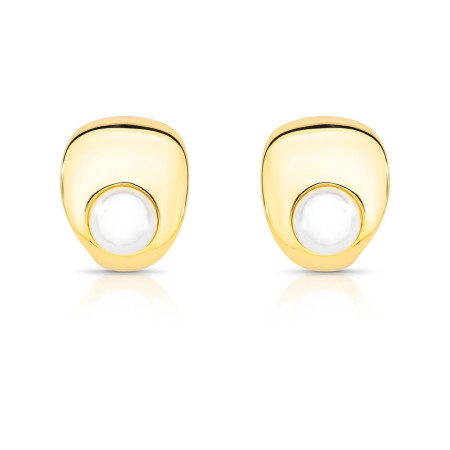 Brinco Gancho Liso e Pérola ShellFolheado a Ouro 18K