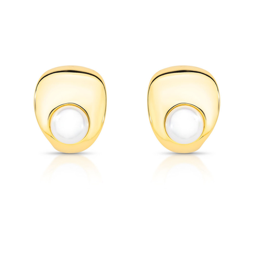 Brinco Gancho Liso e Pérola ShellFolheado a Ouro 18K