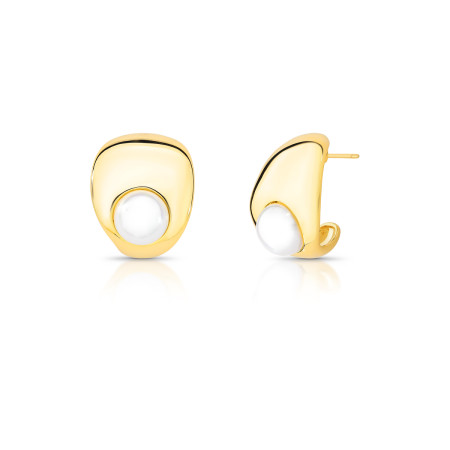 Brinco Gancho Liso e Pérola ShellFolheado a Ouro 18K