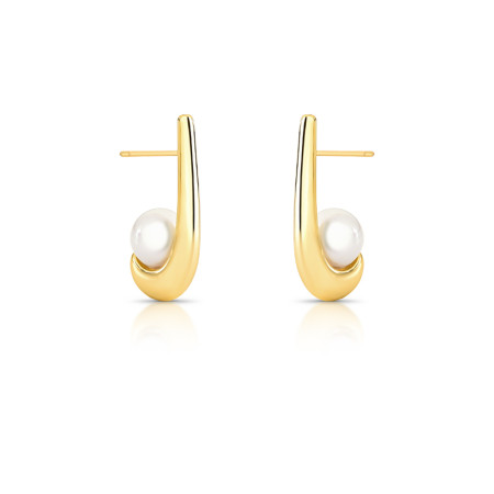 Brinco Gancho Liso c/ Pérola Shell Folheado a Ouro 18K