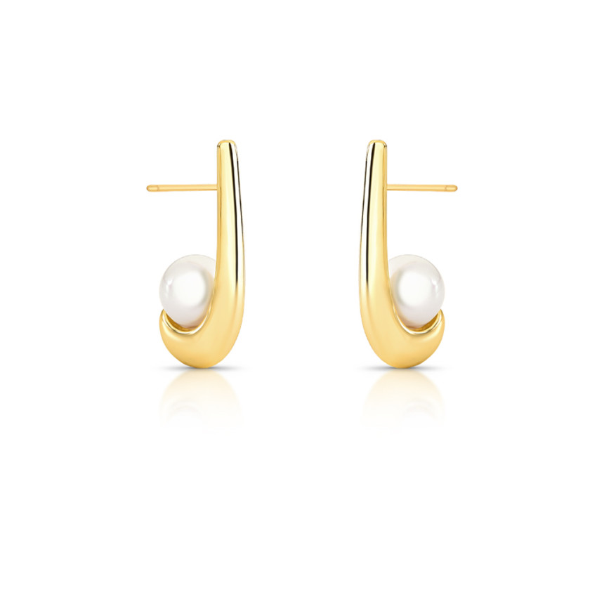 Brinco Gancho Liso c/ Pérola Shell Folheado a Ouro 18K