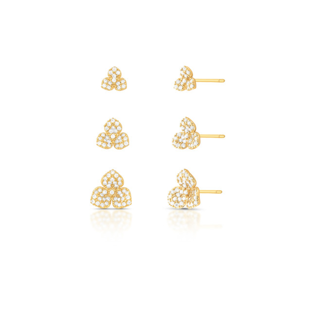 Kit Brincos Fixos Flores Cravejada Folheado a Ouro 18k