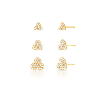 Kit Brincos Fixos Flores Cravejada Folheado a Ouro 18k