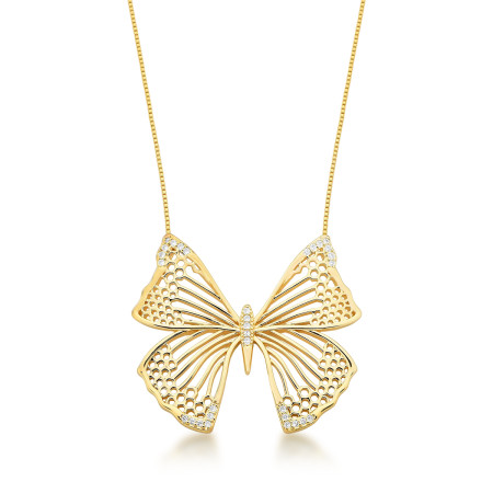 Gargantilha Borboleta Vazada Cravejada GG Folheada a Ouro 18k