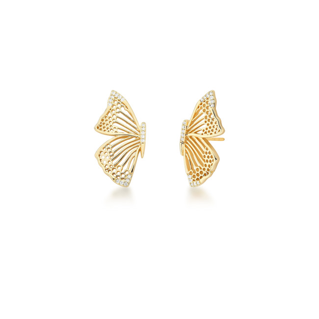 Brinco Borboleta Vazada c/ Detalhes Cravejados Folheado a Ouro 18k