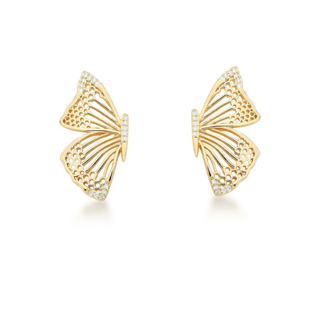 Brinco Borboleta Vazada c/ Detalhes Cravejados Folheado a Ouro 18k