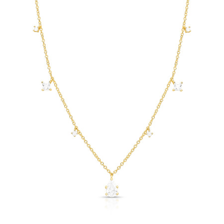 Gargantilha c/ Pingentes Zircônias Geométricas Folheada a Ouro 18k