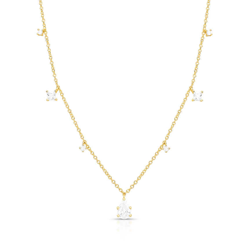 Gargantilha c/ Pingentes Zircônias Geométricas Folheada a Ouro 18k