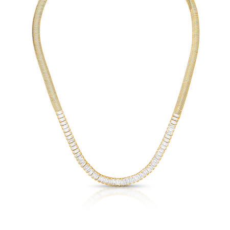 Gargantilha Riviera Baguete e Lacraia Folheada a Ouro 18k