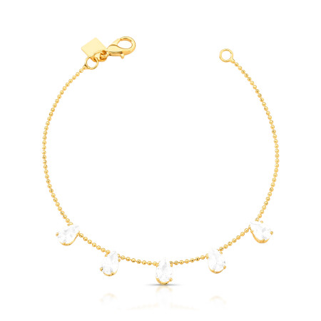 Pulseira Pipoquinha c/ Zircônias Gotas Folheada a Ouro 18k