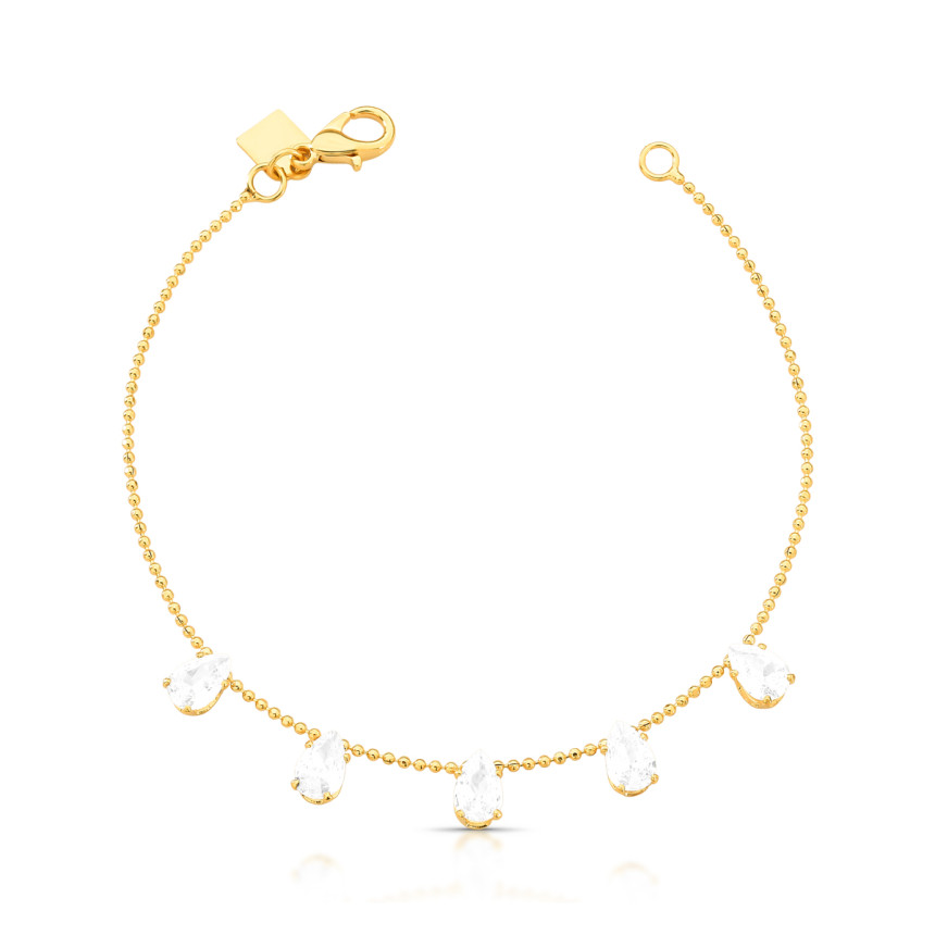 Pulseira Pipoquinha c/ Zircônias Gotas Folheada a Ouro 18k