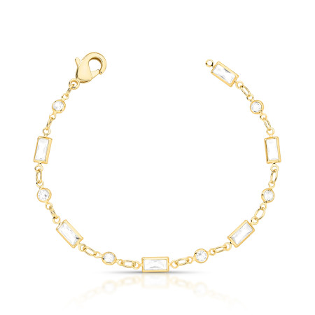 Pulseira c/ Zircônias Redondas e Retangulares Folheada a Ouro 18k